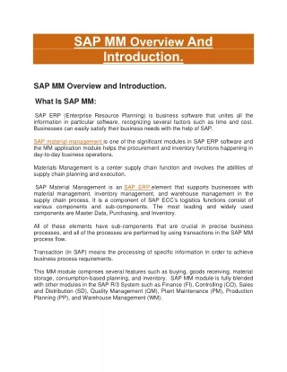 SAP Material Management Module | SAP MM Online Training in Hyderabad |