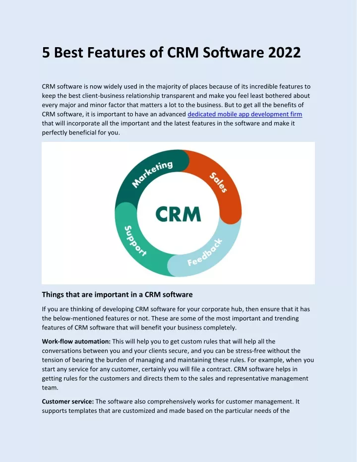 5 best features of crm software 2022