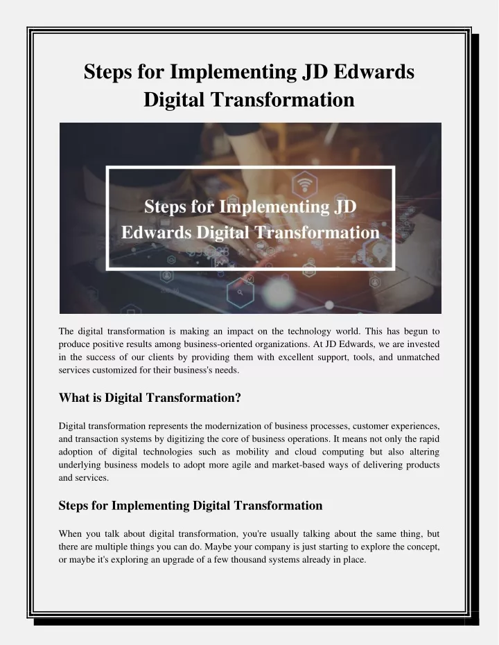 steps for implementing jd edwards digital