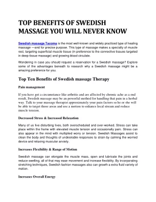 TOP BENEFITS OF SWEDISH MASSAGE YOU WILL NEVER KNOW