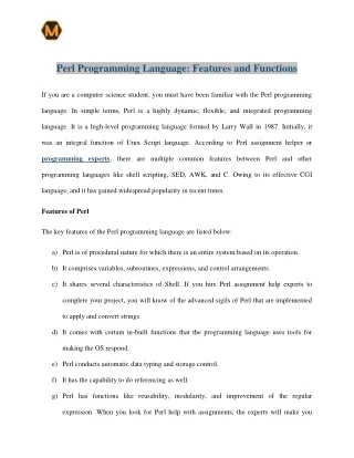 Perl Programming Language Features and Functions