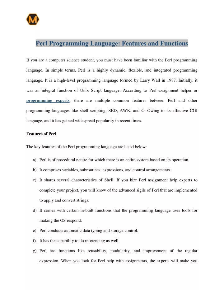 perl programming language features and functions