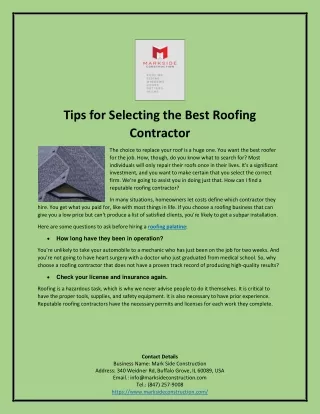 Tips for Selecting the Best Roofing Contractor