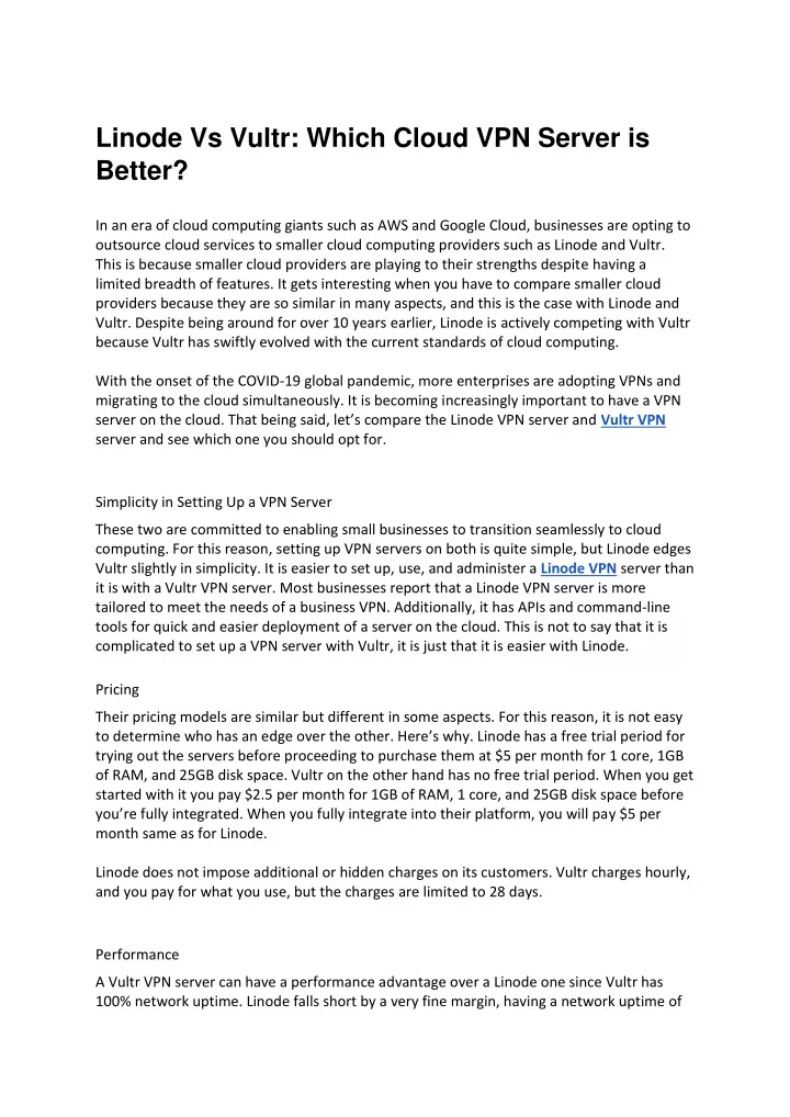 linode vs vultr which cloud vpn server is better