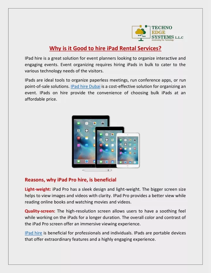 why is it good to hire ipad rental services