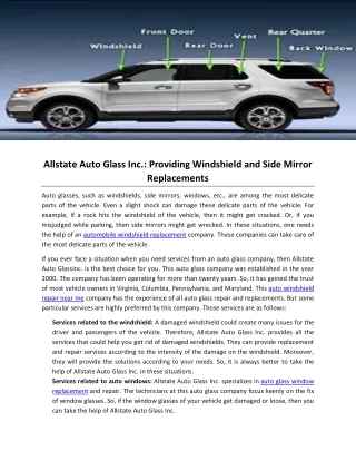 Allstate Auto Glass Inc-Providing Windshield and Side Mirror Replacements