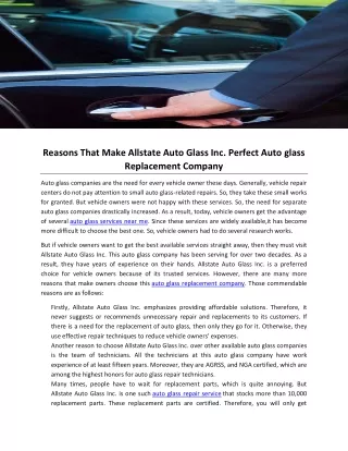 Reasons That Make Allstate Auto Glass Inc. Perfect Auto glass Replacement Company