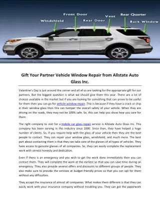 Gift Your Partner Vehicle Window Repair from Allstate Auto Glass Inc