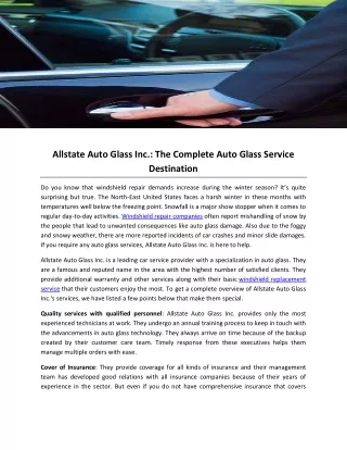 Allstate Auto Glass Inc-The Complete Auto Glass Service Destination