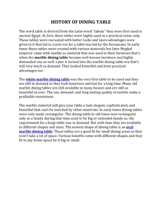 history of dining table