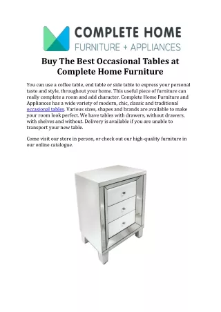 Buy The Best Occasional Tables at Complete Home Furniture