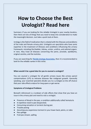 How to Choose the Best Urologist_ Read here