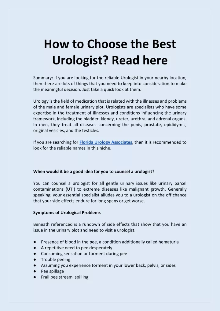 how to choose the best urologist read here