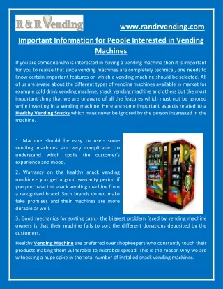 Important Information for People Interested in Vending Machines