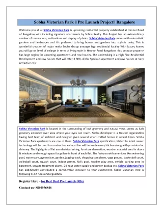 sobha victorian park pre launch project bangalore