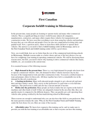 Corporate forklift training in Mississauga
