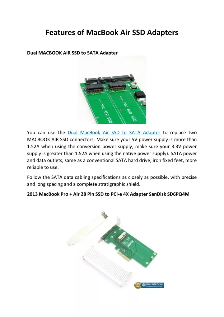 features of macbook air ssd adapters