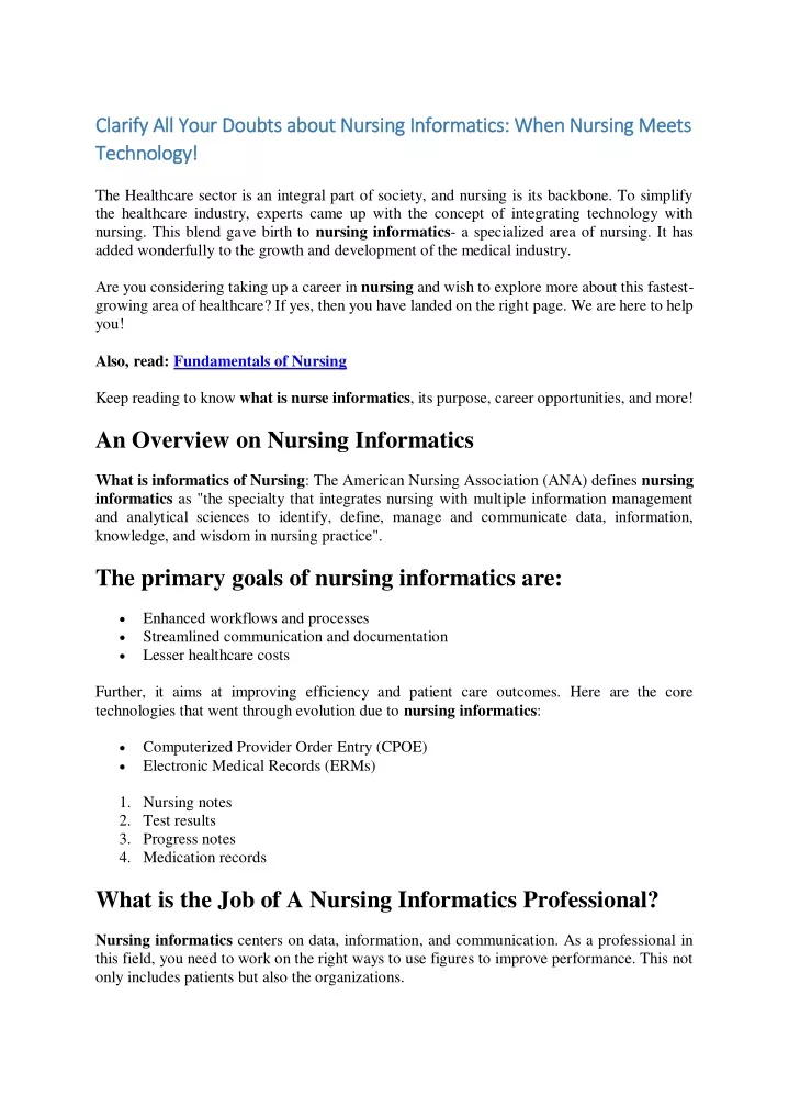 clarify all your doubts about nursing informatics