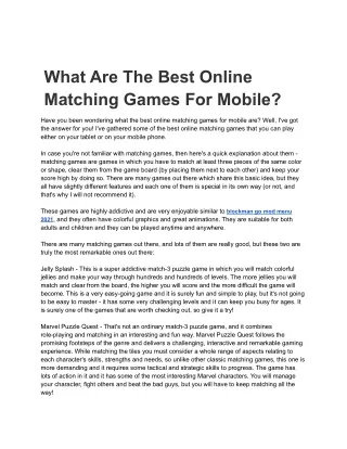 What Are The Best Online Matching Games For Mobile