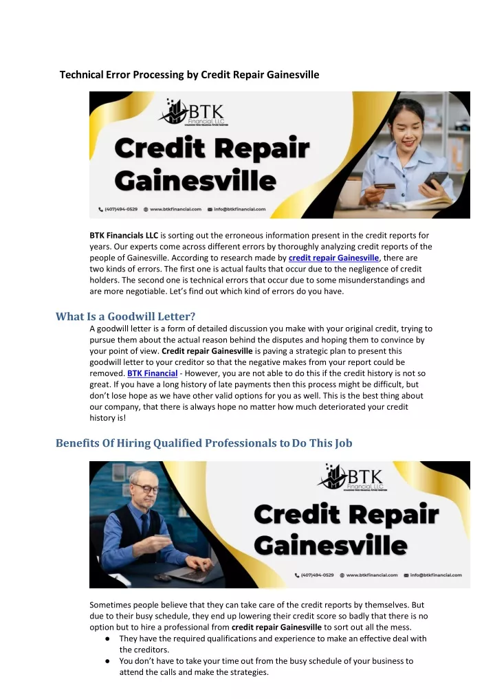 technical error processing by credit repair