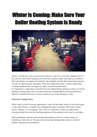 Winter is Coming: Make Sure Your Boiler Heating System is Ready