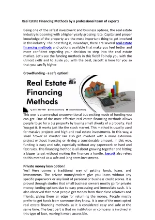 real estate financing methods by a professional