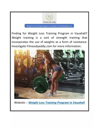 Weight Loss Training Program in Vauxhall  Fitnessbyeddy.com