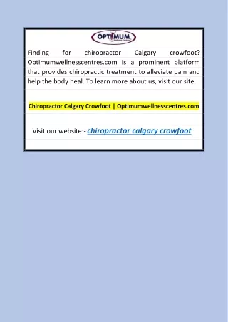 Chiropractor Calgary Crowfoot   Optimumwellnesscentres.com