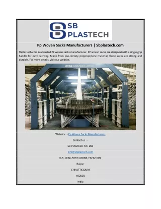 pp woven sacks manufacturers sbplastech com
