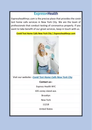 Covid Test Home Calls New York City | Expresshealthnyc.com