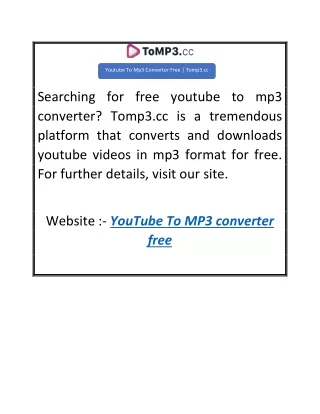 Youtube To Mp3 Converter Free  Tomp3.cc