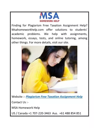 Plagiarism Free Taxation Assignment Help  Msahomeworkhelp.com