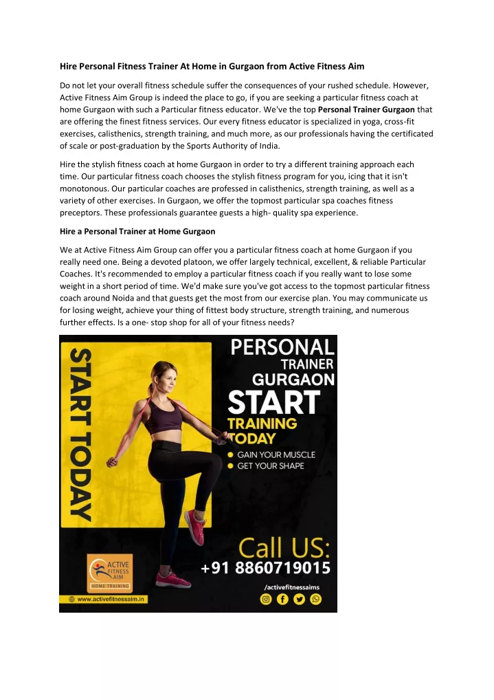 hire personal fitness trainer at home in gurgaon