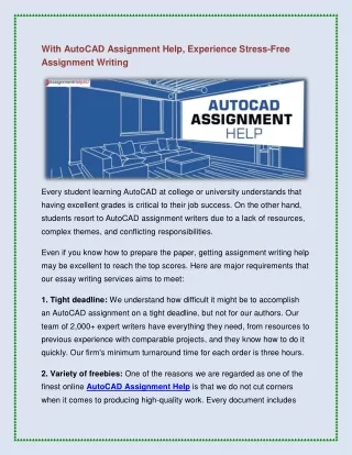 With AutoCAD Assignment Help, Experience Stress-Free Assignment Writing