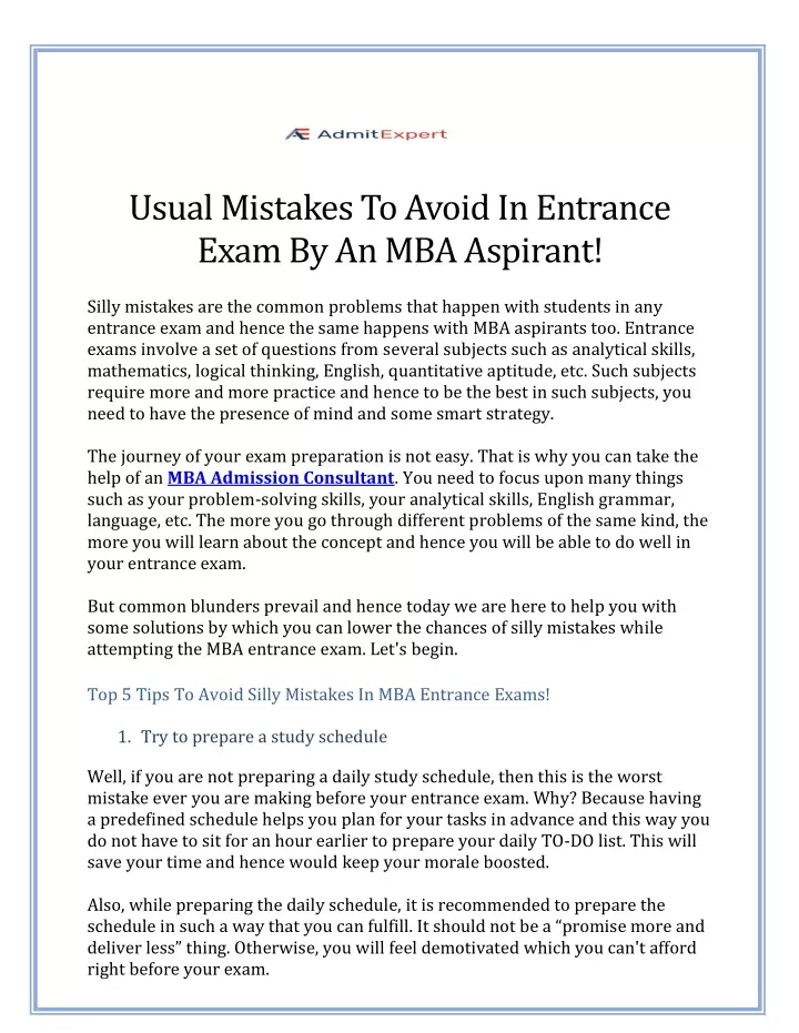 usual mistakes to avoid in entrance exam