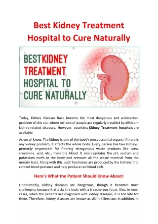 Best Kidney Treatment Hospital to Cure Naturally