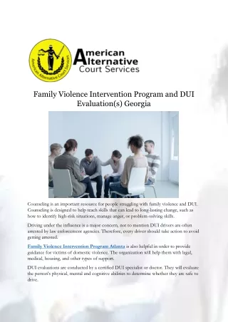Family Violence Intervention Program and DUI Evaluation(s) Georgia