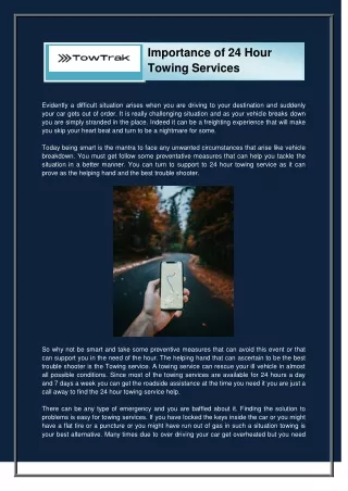 Importance of 24 Hour Towing Services