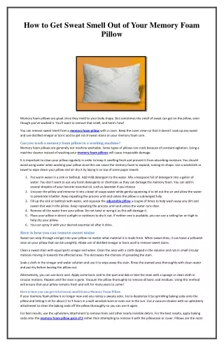 how to get sweat smell out of your memory foam