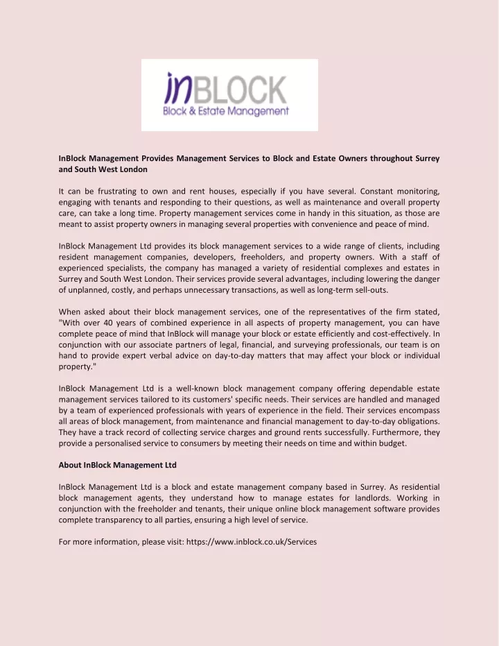 inblock management provides management services