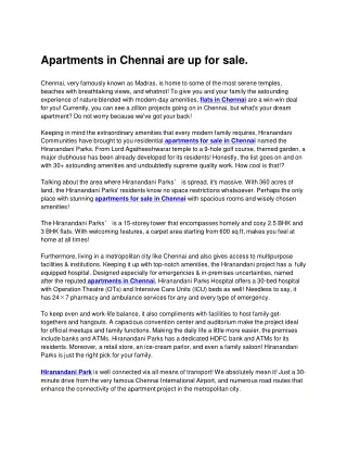 Apartments in Chennai are up for sale