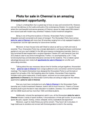 Plots for sale in Chennai is an amazing investment opportunity