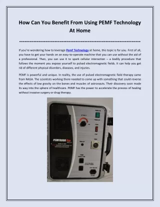 How Can You Benefit From Using PEMF Technology At Home