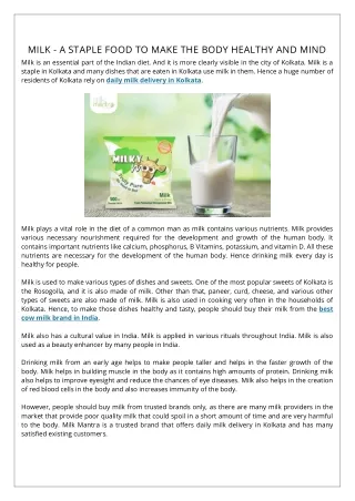 MILK - A STAPLE FOOD TO MAKE THE BODY HEALTHY AND MIND