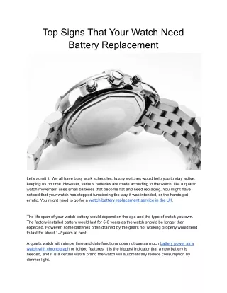 Top Signs That Your Watch Need Battery Replacement