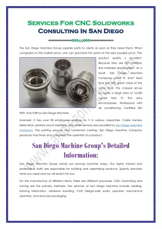 Services For CNC Solidworks Consulting In San Diego