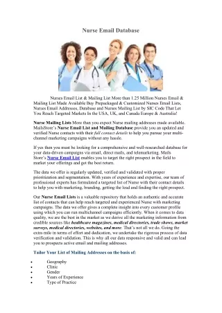 Nurse Email List - Nurse Mailing List - Nurses Email Addresses