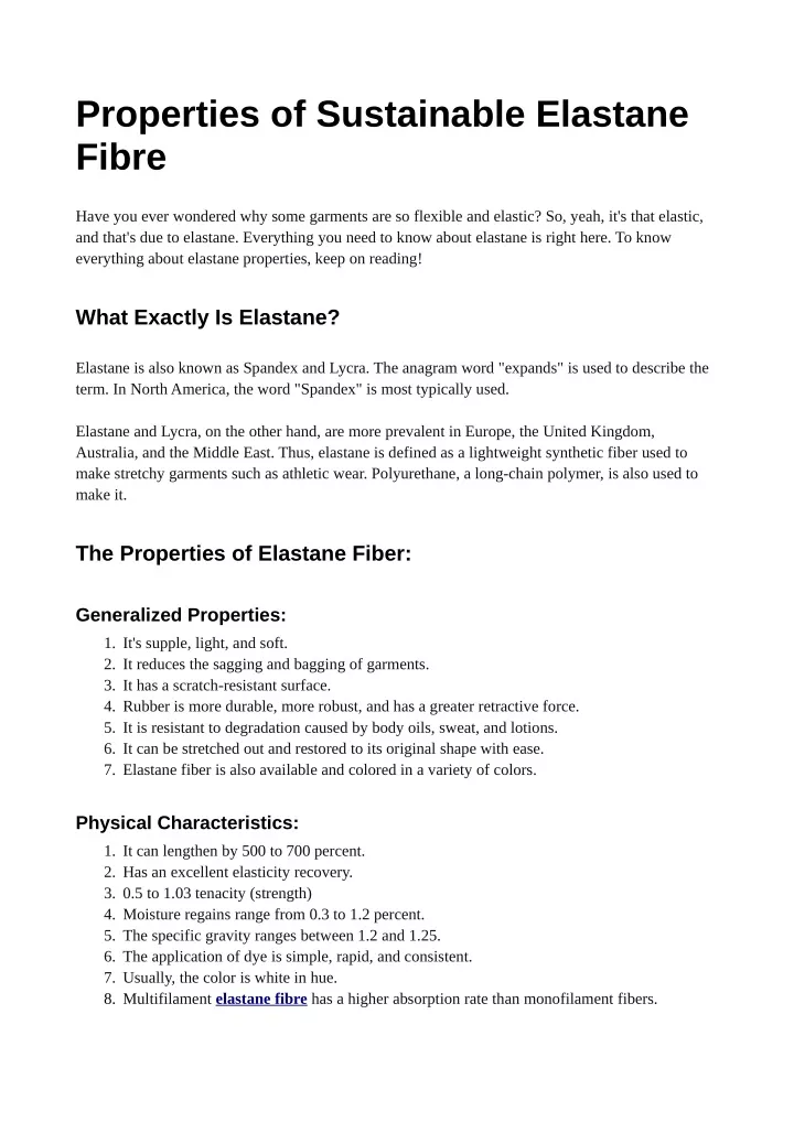 properties of sustainable elastane fibre