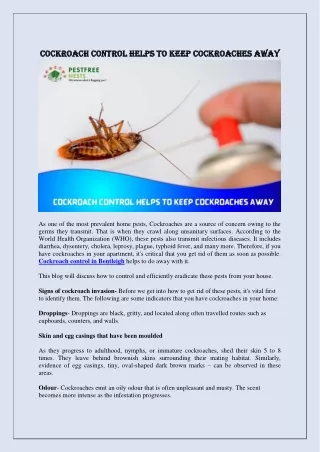 Cockroach Control Helps To Keep Cockroaches Away