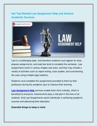 Get Top Ranked Law Assignment Help and Achieve Academic Success